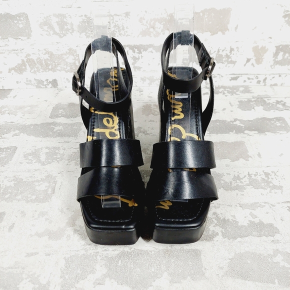 New Sam Edelman Rosalind Black Leather Platform Heeled Sandals T203 - Picture 7 of 11